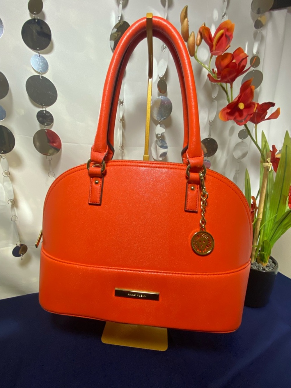 Anne Klein Orange Dome-Top Satchel with Gold Charm